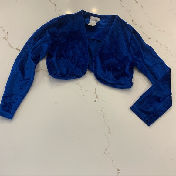 Avon Fashions Sleeveless Blue Velvet Dress w/ Matching Bolero Jacket Size 6 - Picture 7 of 15